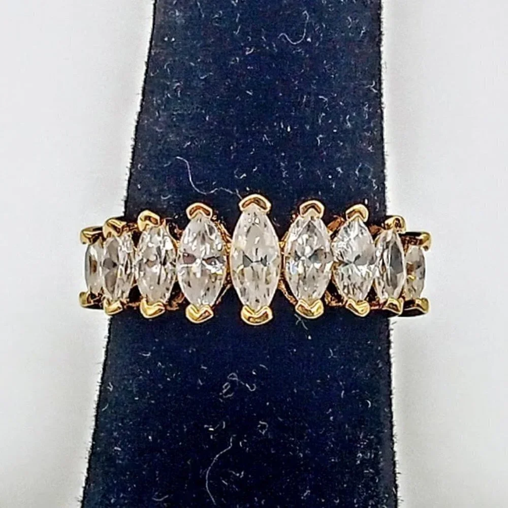 Gold-Plated 925 Sterling Silver 9-Stone CZ Band Ring